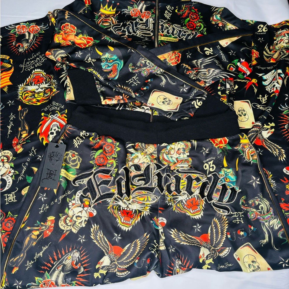 NWT Ed Hardy Tattoo Graphic Jacket and Wide leg pants SET